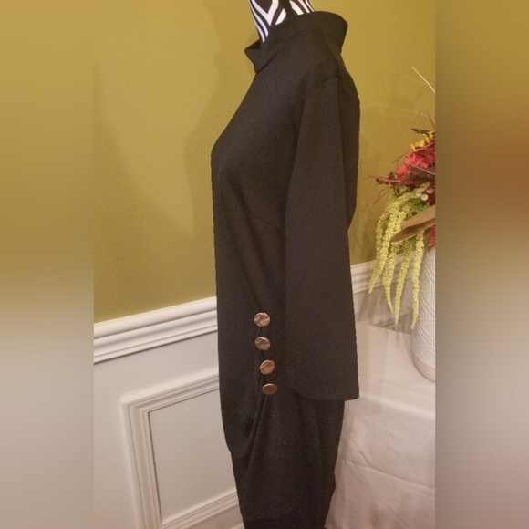 Allegra K Women's Mock Neck 3/4 Sleeve Bodycon Shirred Stretchy Sheath Dress - Picture 7 of 10